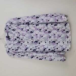 Zac & Rachel White, Purple, Blue & Gray Watercolor Print Tab Sleeve Top XL